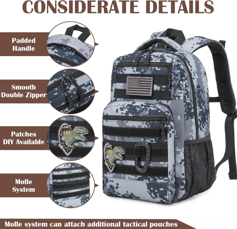 SunForMorning Kids Tactical Backpack Army Molle Bookbag Military Boys Backpack for School, Outdoor, Camping, Black Digital CM - Image 4